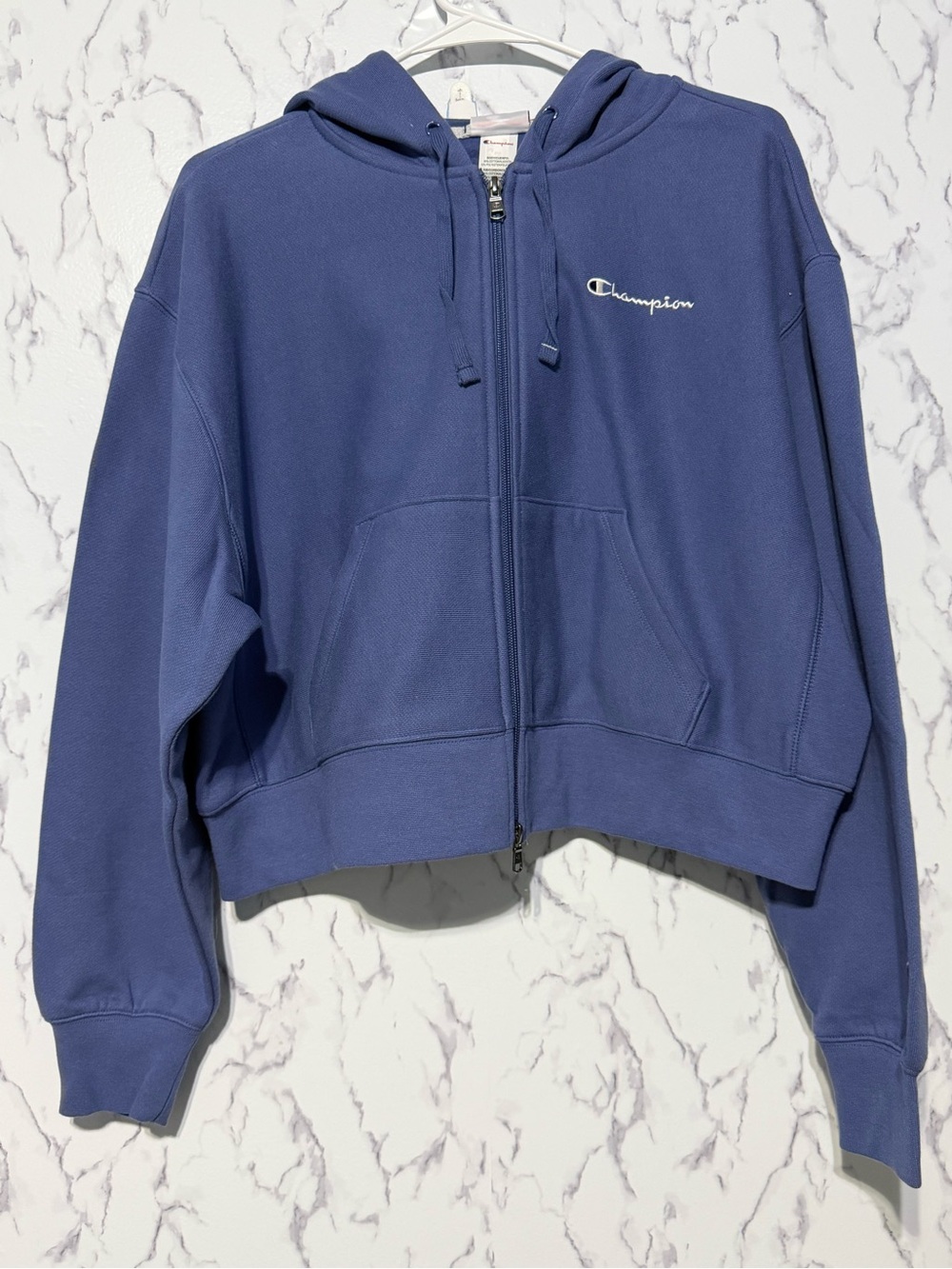 Champion Iconic Cropped Full Zip Hoodie Gray Blue Women’s Medium NWT